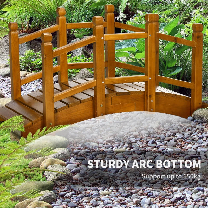 Wooden Garden Bridge Arc with Safety Railings for Pond / Garden Stream