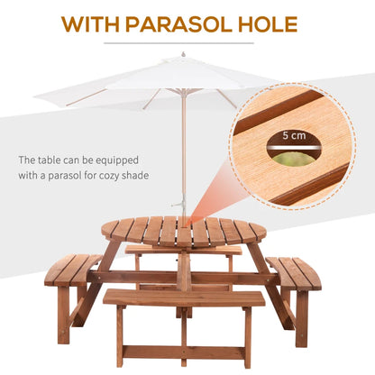 8-Seater Wooden Picnic Bench Open Park Style Seating for Garden