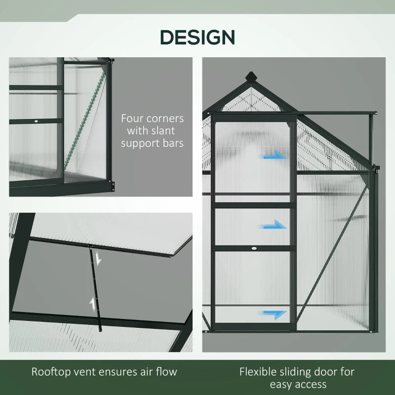 Large Walk-In Clear Polycarbonate Greenhouse with Slide Door and Window