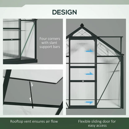 Large Walk-In Clear Polycarbonate Greenhouse with Slide Door and Window