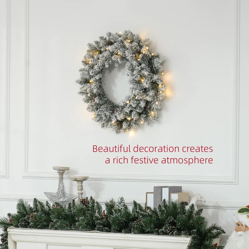 Artificial Snowy Pine Cone and Berry Christmas Wreath Decoration with Prelit LED's