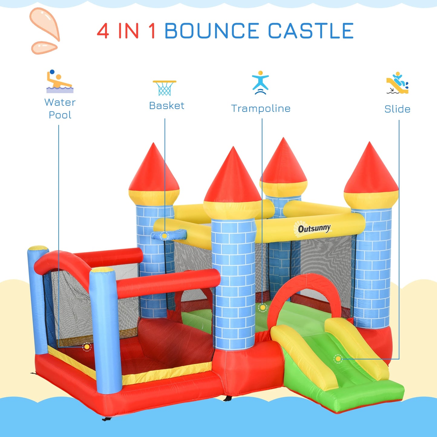 Kids Bouncy Castle with Slide and Side Paddle Pool