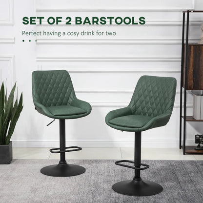 Adjustable Counter Height Retro Bar Stools / Dining Chairs with Footrest - Set of 2 - Green