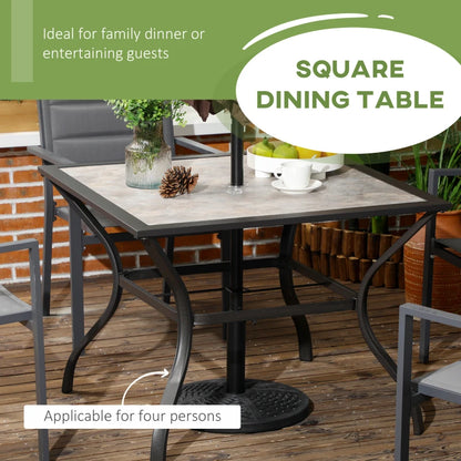 Square Garden Table with Stone Grain Effect Wooden Tabletop and Parasol Hole (Parasol not Included) - Stone