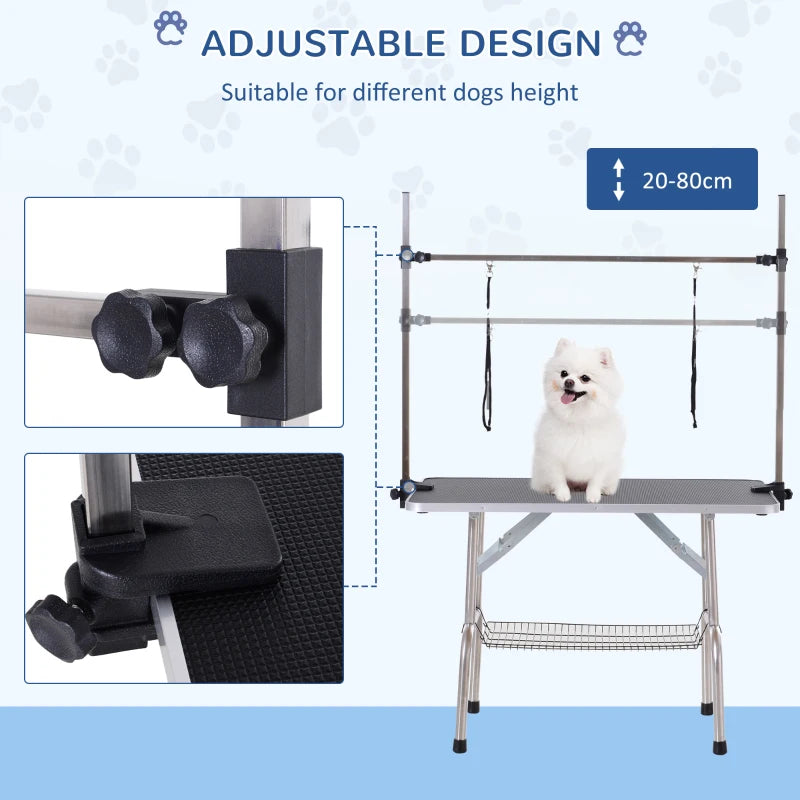 42" Dog / Pet Grooming Table with 2-Strap Loops and Underneath Storage Basket - Black