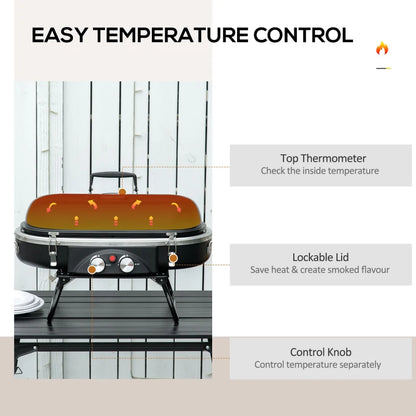 Table Top Foldable Gas BBQ Grill with 2 Burners and Lid