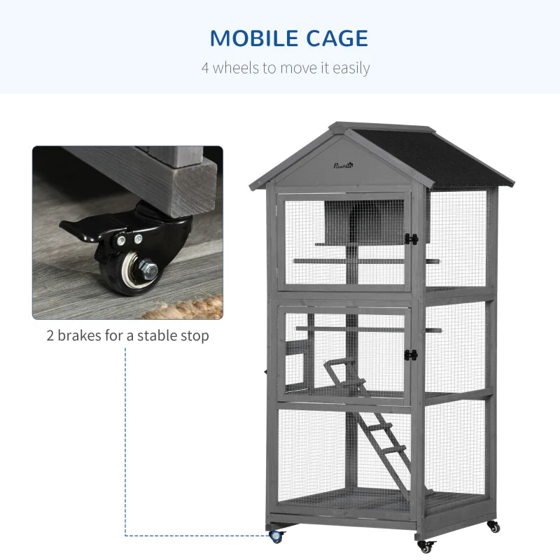 Indoor / Outdoor - 3-Tier Mobile Bird Cage with Ladders and Perching Spots