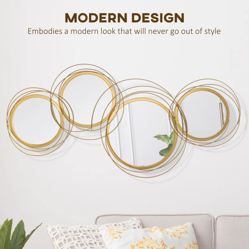 Metal / Gold Accent Circle Mirror Wall Art Sculpture - 4 Circular Mirror