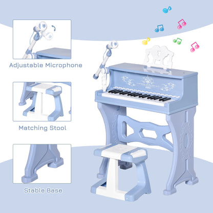 37 Key Kids Piano / Electric Keyboard with Stool and Microphone - Blue