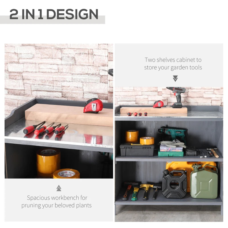 Garden Sidetable Multi-Use Storage Cabinet / Tool shed / Potting Table with Galvanised Table Top