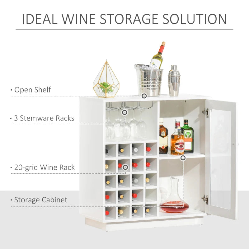 Modern Side Bar Unit with Clear Glass Display Cupboard & 20 Bottle Wine Rack