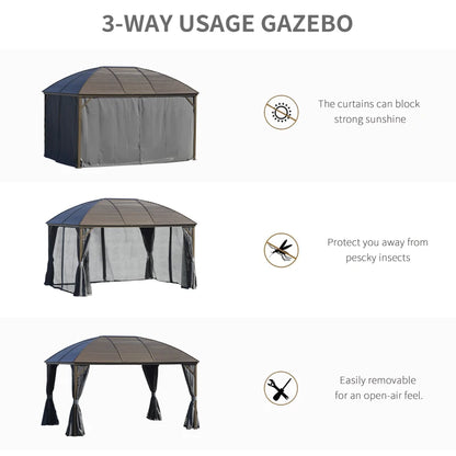 (398L x 298W cm) Steel/Aluminium Hardtop Gazebo with Double Lined Curtains - Dark Grey / Bronze (Lights not Included)