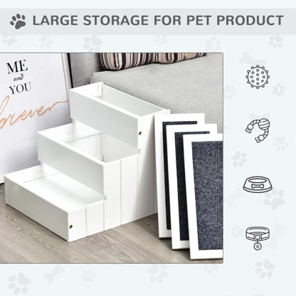 3-Step Dog / Pet Staircase Ladder with Hidden Storage Compartments - White