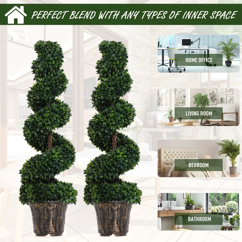 Set of 2 - Artificial Boxwood Spiral Topiary Trees - 120cm