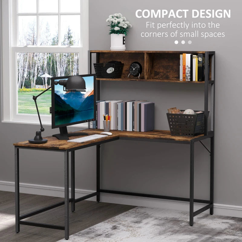 L-Shaped Industrial Style Office Desk with Storage Shelf