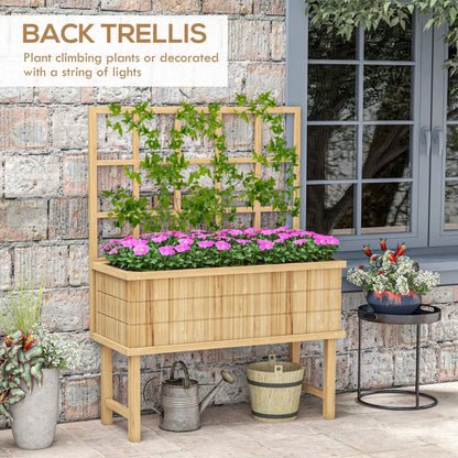 Raised Wooden Garden Planter with Back Trellis - Natural Wood Effect