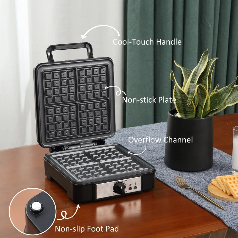 4 Slice Waffle Maker Iron Machine with Deep Cooking Plate for Batter, Adjustable Temperature and Non Stick Coating