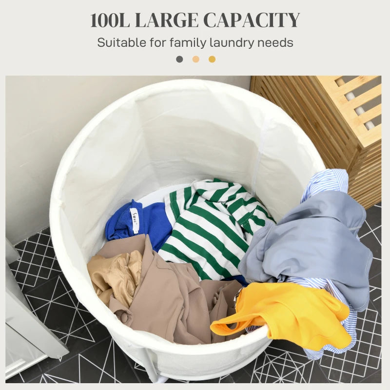 100L Large Capacity - Rolling Laundry Bin with Steel Frame and Removable Lining