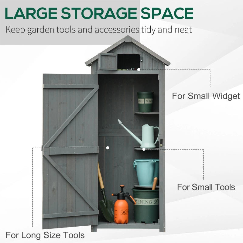 Garden Shed with Lockable Door, Shelves and Roof Hatch - Grey