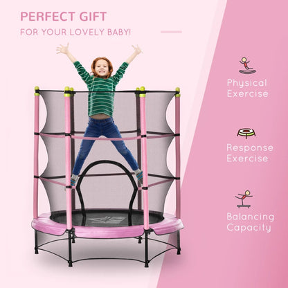 (5.2ft) - Kids Indoor / Outdoor Trampoline with Springless Design and Safety Enclosure Netting - Pink