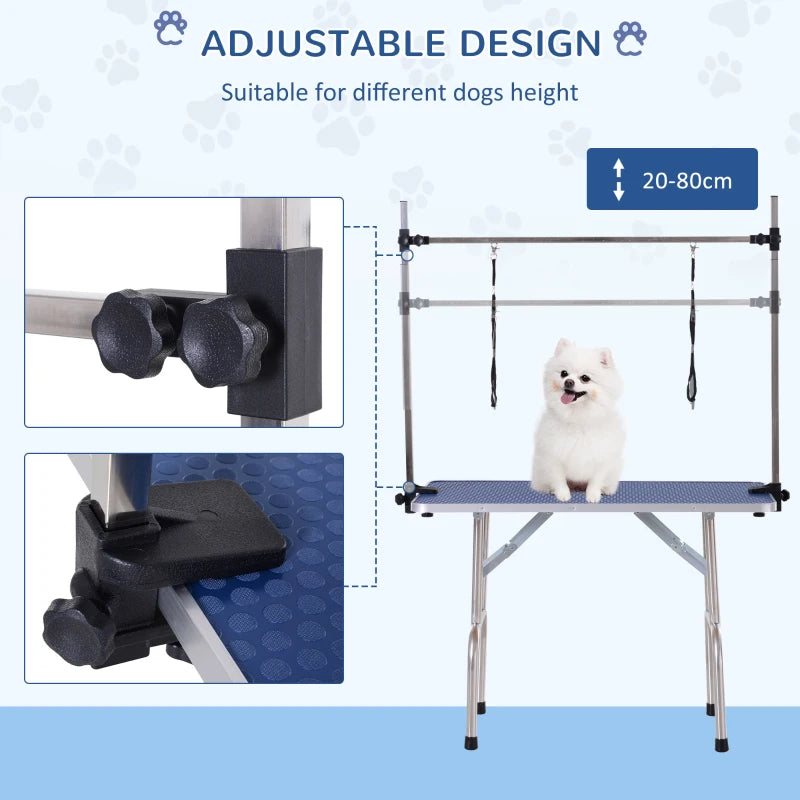 42" Dog / Pet Grooming Table with 2-Strap Loops and Underneath Storage Basket - Blue