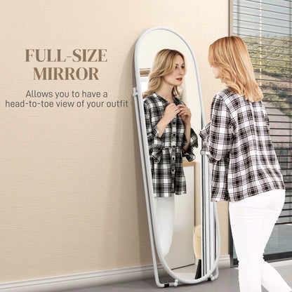 Curved Oval Shape Full Length Mirror - Freestanding or Wall Mounted - White Bezel