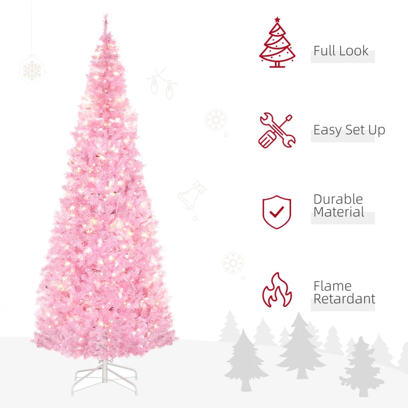 7ft Tall - Pink Prelit Slimline Christmas Tree with Metal Base Included