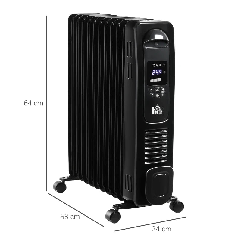 Portable Oil Filled Radiator / Heater with Digital Display, Timer, Adjustable Thermostat, Three Heat settings, Safety Cut Off and Remote