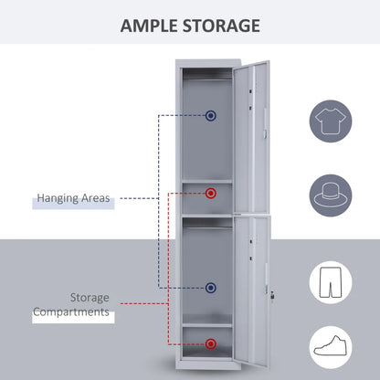 Lockable Tall Locker Style Wardrobe Cabinet with Hanging Area and Shelf Storage