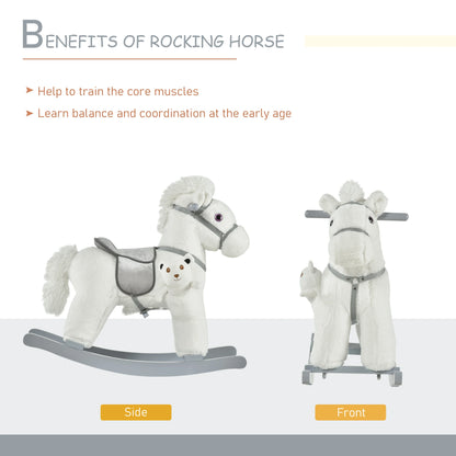 Plush Ride on Rocking Horse with Cuddle Toy Pocket - White