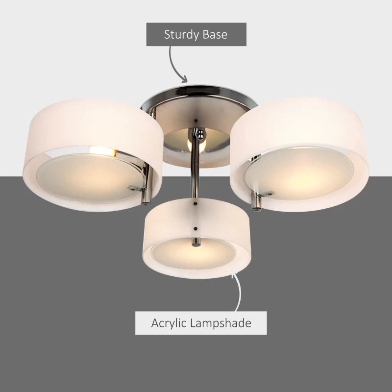 3 Light Pendant Ceiling Light with Flush Mount Chrome Finish