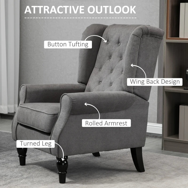 Retro Wingback Tufted Button Accent Armchair with Soft Cushioned Back & Seat - Grey