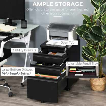 Vertical Metal Lockable Filing Cabinet with 3-Drawers - Black