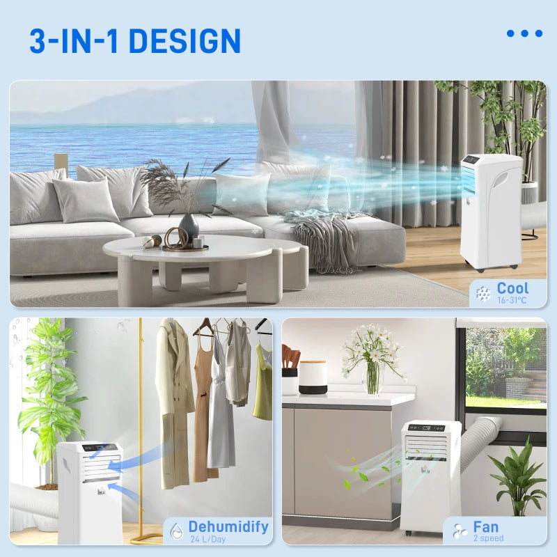 10,000 BTU - 3-in-1 - Portable Air Conditioner Unit with Dehumidifying Setting, Cooling Fan, Digital Display and Remote Control