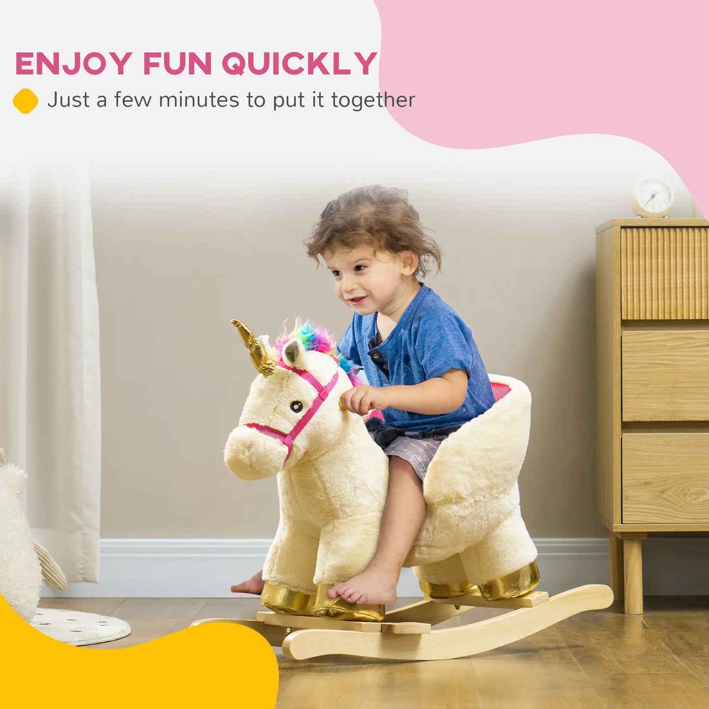 Unicorn Ride on Rocking Horse Toy with Realistic Sound Effect and Bucket Seat with Safety Belt