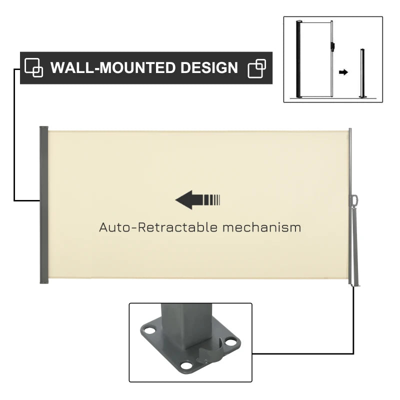 Retractable Side Sun Awning / Outdoor Privacy Screen - (3 x 1.6m) - Beige