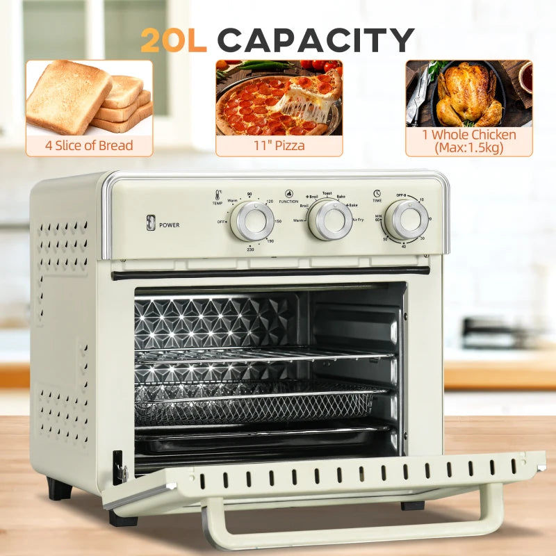 Retro Style Tabletop 7-in-1 Toaster Oven with Warm, Broil, Toast, Bake, Air Fryer Setting, Timer and Adjustable Thermostat