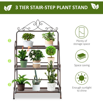 3-Tier Stair Style Plant Stand - Flower Pot Holder Display Shelf Organiser