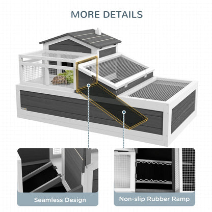 Wooden Tortoise House Style with Balcony, Tray and Roofing - Dark Grey / White