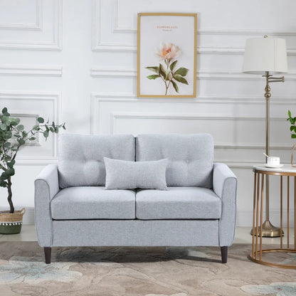 2 Seat Loveseat Double Sofa, Tufted Design and Wooden Legs for Living Room, Dining Room, Office - Grey