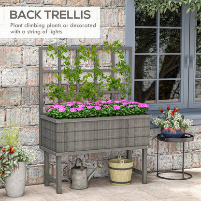 Raised Wooden Garden Planter with Back Trellis - Grey