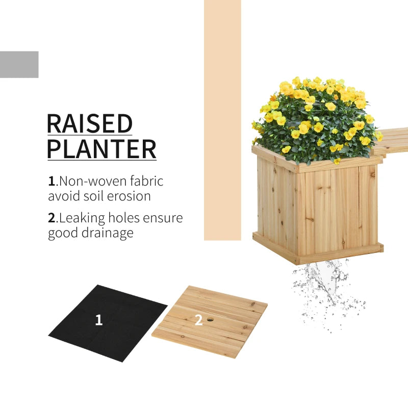 Garden Wooden Bench with Raised Bed Planters