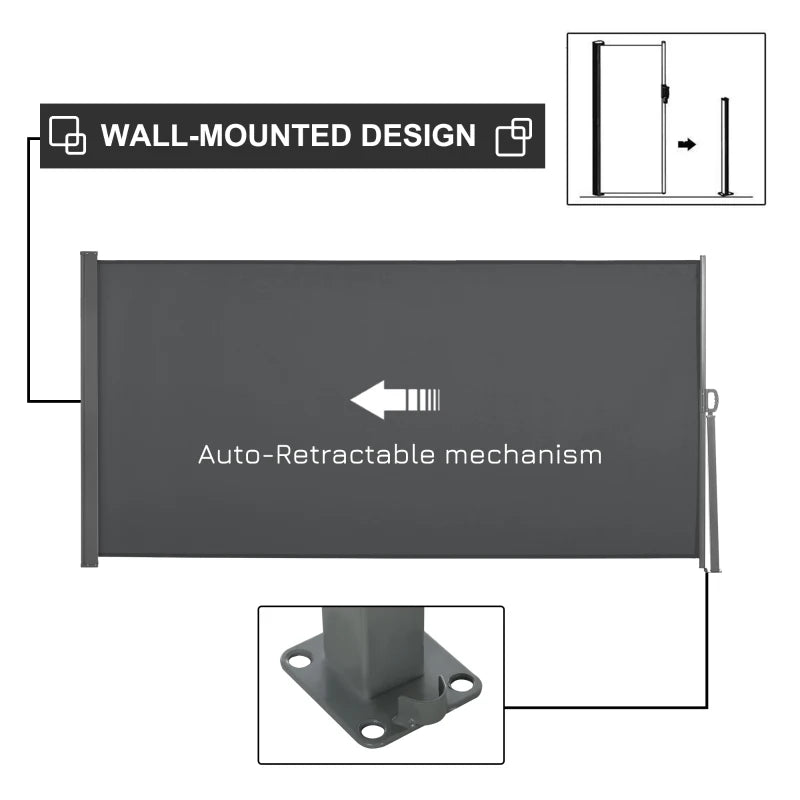 Retractable Side Sun Awning / Outdoor Privacy Screen - (3 x 1.6m) - Grey