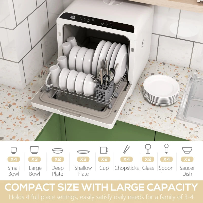 Multi-Program 6L Tabletop Dishwasher with LED Panel for Multifunction Controls