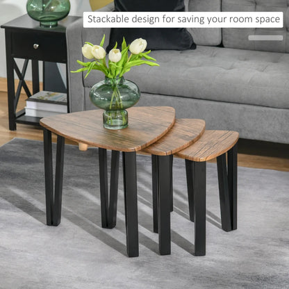 Triangular Nesting Coffee Table Set with Wood Effect & Metal Legs