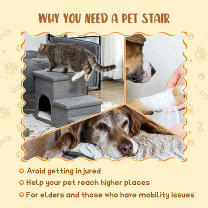 3-Step Pet Stairs for Miniature Dogs or Cats with Hidden Storage Compartments and Built in House