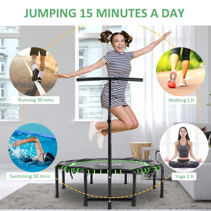 48" Octagonal Mini Fitness Exercise Trampoline Rebounder with Adjustable Handle