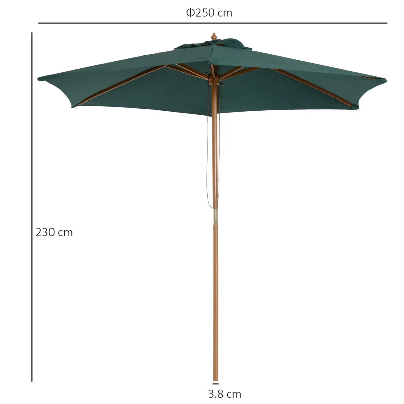 2.5m - Wooden Garden Parasol Outdoor Canopy Sun Shade for Patio - Green