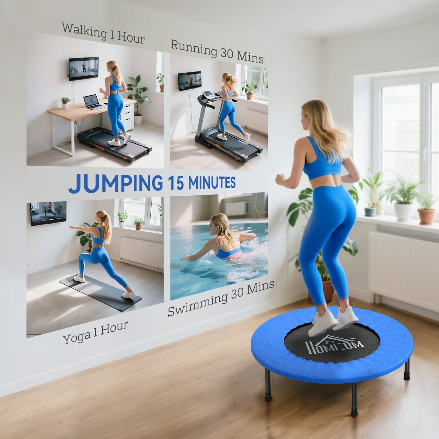 32" Mini Fitness Trampoline Home Gym Yoga Exercise Rebounder Indoor Outdoor Jumper with Safety Pad, Support Up to 100 KG