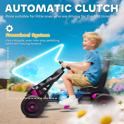 Pedal Go Kart for Kids Aged 3-6 Years, with Freewheel System, Brake, EVA Anti-Slip Wheels, Pink